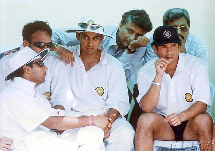 (From left to Right): Indian cricketers Ajay Jadeja, Paras Mhammbrey, Rohan Gavaskar and Sachin Tendulkar