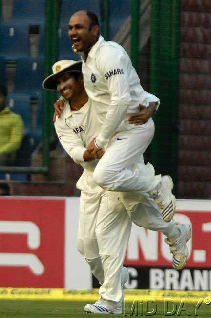 Sachin Tendulkar with his opening partner and good friend Virender Sehwag