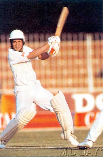 Sachin Tendulkar playing on his Test cricket debut
