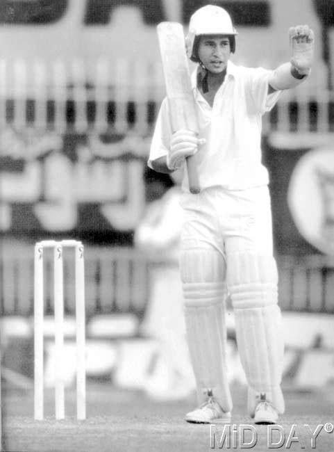 16-year-old Sachin Tendulkar during his Test debut in the first Test match against Pakistan at Karachi in November 1989