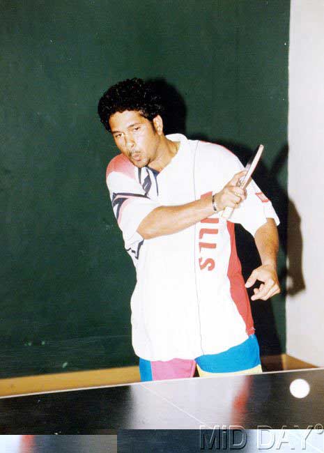 Sachin Tendulkar engaging in a game of table tennis. Besides cricket, Sachin is a fan of many other sports