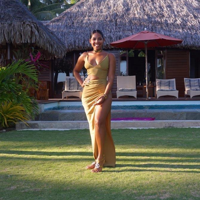 In picture: Kasi Bennett seen here in a gown during one of her vacations with Usain Bolt