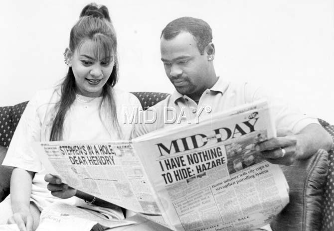Vinod Kambli has quite some distinctive records in cricket. He is the first man to score an ODI century on his birthday.
In pic: Vinod Kambli and his ex-wife Noella Lewis reading an edition of the mid-day newspaper.