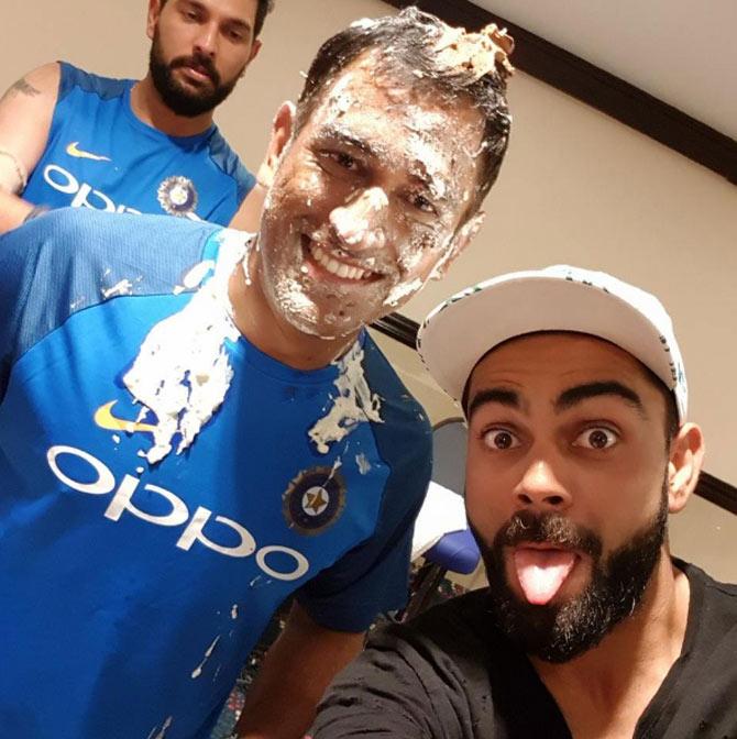 In picture: Virat Kohli shared a candid moment with former cricketer and skipper Mahendra Singh Dhoni on one of the latter's birthdays