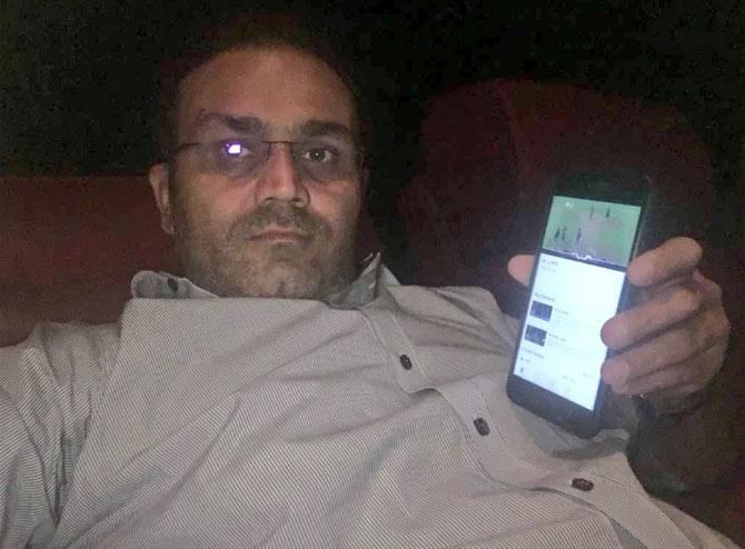 Virender Sehwag: 'A happy wife means a happy Life. In a theatre, watching match as wife watches a movie. Main bhi khush, Biwi bhi khush (I am happy and so is my wife). Simple joys'