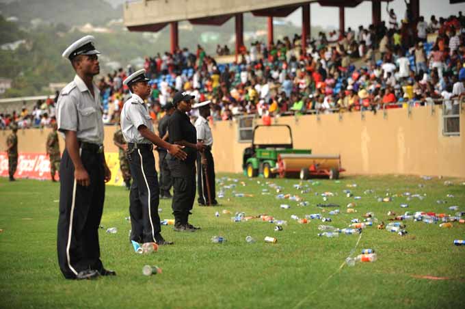 This is a dirty picture from an ODI between Australia and West Indies at June 24, 2008 in Kingstown, St. Vincent. Fans protested the wicket of West Indies' Darren Sammy, who they thought was not bowled out, by throwing bottles and garbage onto the field. The match was delayed for several minutes. Australia eventually won the game by 84 runs. Pic/ AFP