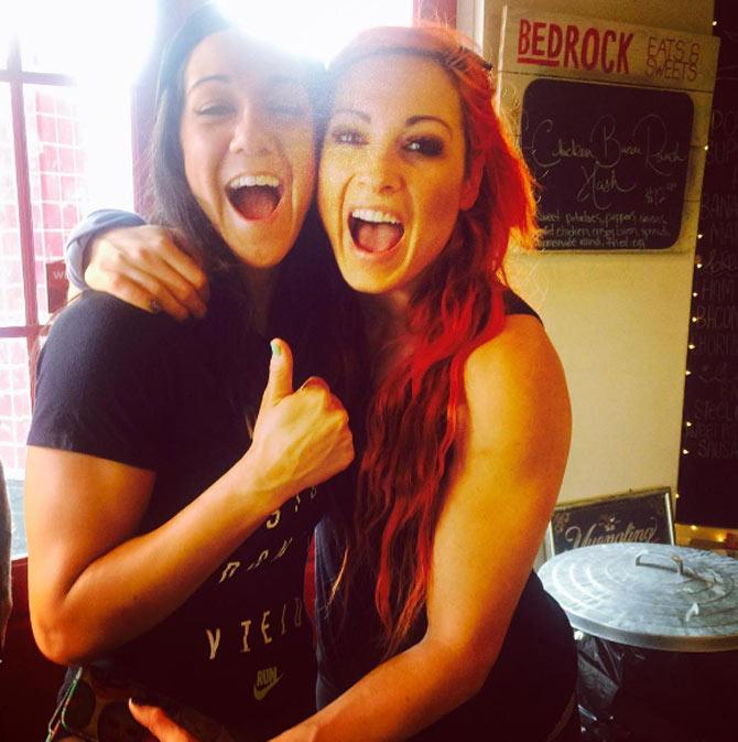 In picture:  Bayley with Becky Lynch get candid for the camera
