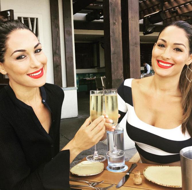 In picture: Brie Bella and Nikki Bella out on a lunch date.