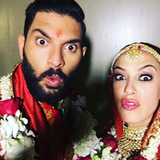 Yuvraj Singh and Hazel Keech click a cool selfie after their wedding: Ceremony 2 is over! Time to relax ,