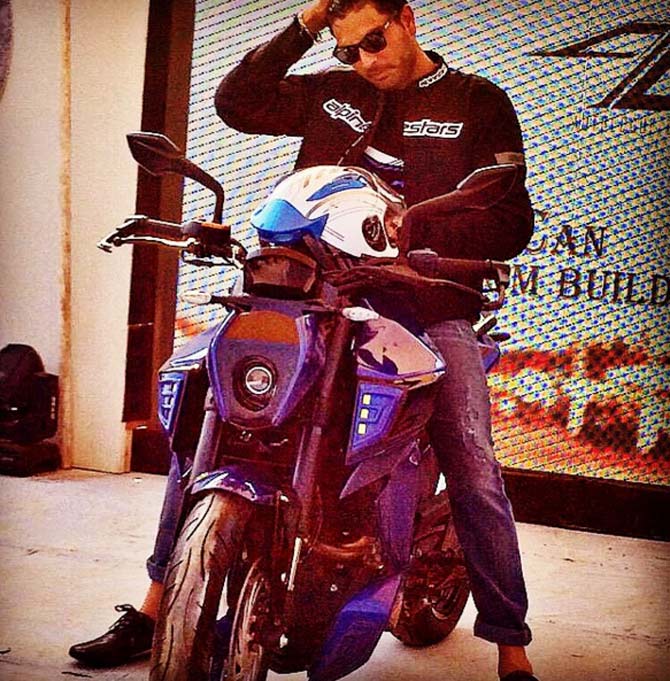 Biker Boy: Yuvraj Singh on a sports bike during a YouWeCan event