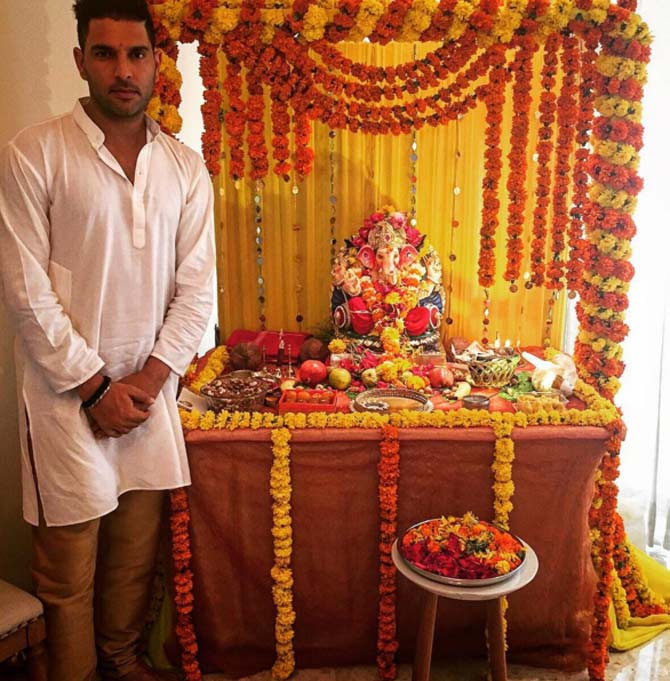 Yuvraj Singh at his home during Ganesh Chaturthi
