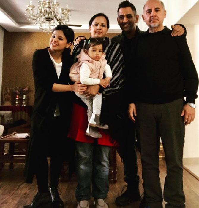 In picture: MS Dhoni, Sakshi Dhoni and Ziva with her grandparents