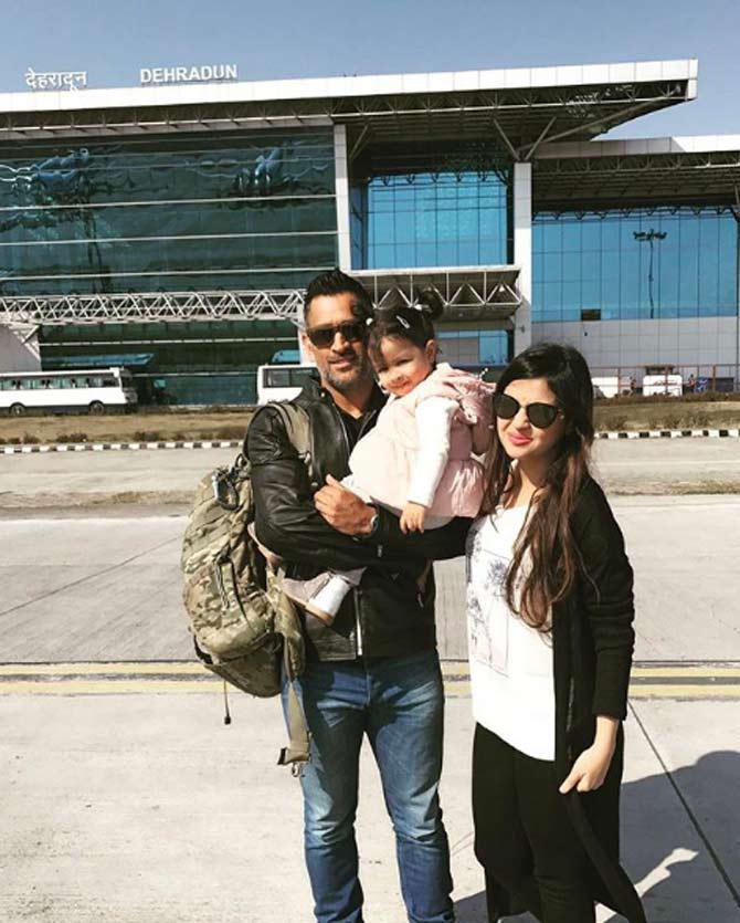 In picture: MS Dhoni with Sakshi Dhoni with Ziva Dhoni during their trip to Dehradun